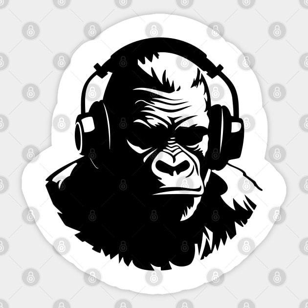 Funny Gorilla Wearing Headphones Silhouette Design Sticker by TF Brands